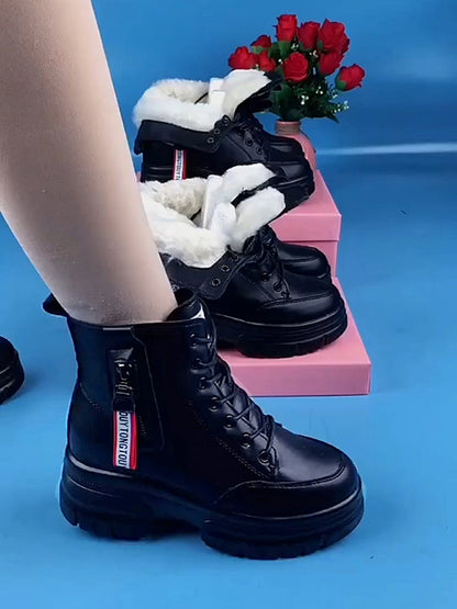 【30% OFF】Cizme noi de iarnă din piele naturală groasă de pluș, cu talpă groasă și bumbac înalt.