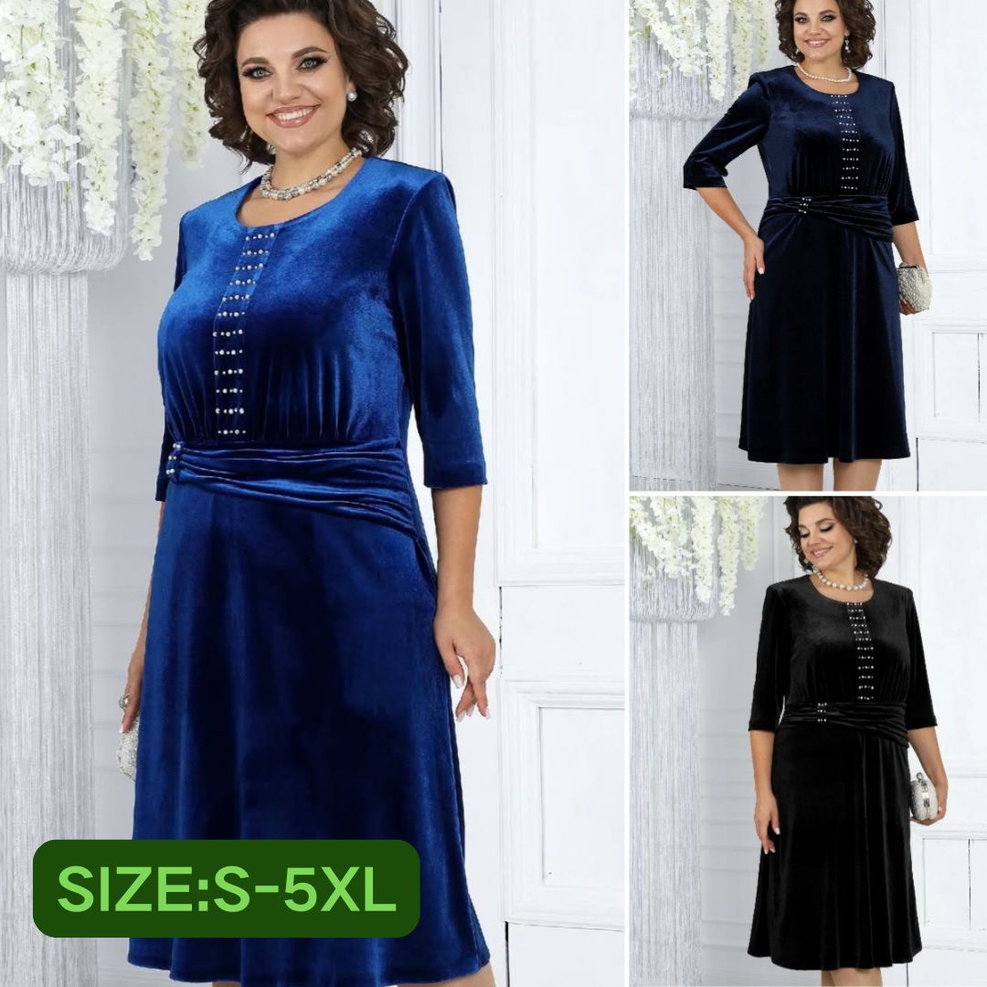 💥【SIZE:S-5XL】💥Rochie elegantă și sofisticată din țesătură de catifea luxoasă, cu ornamente de perle🌟