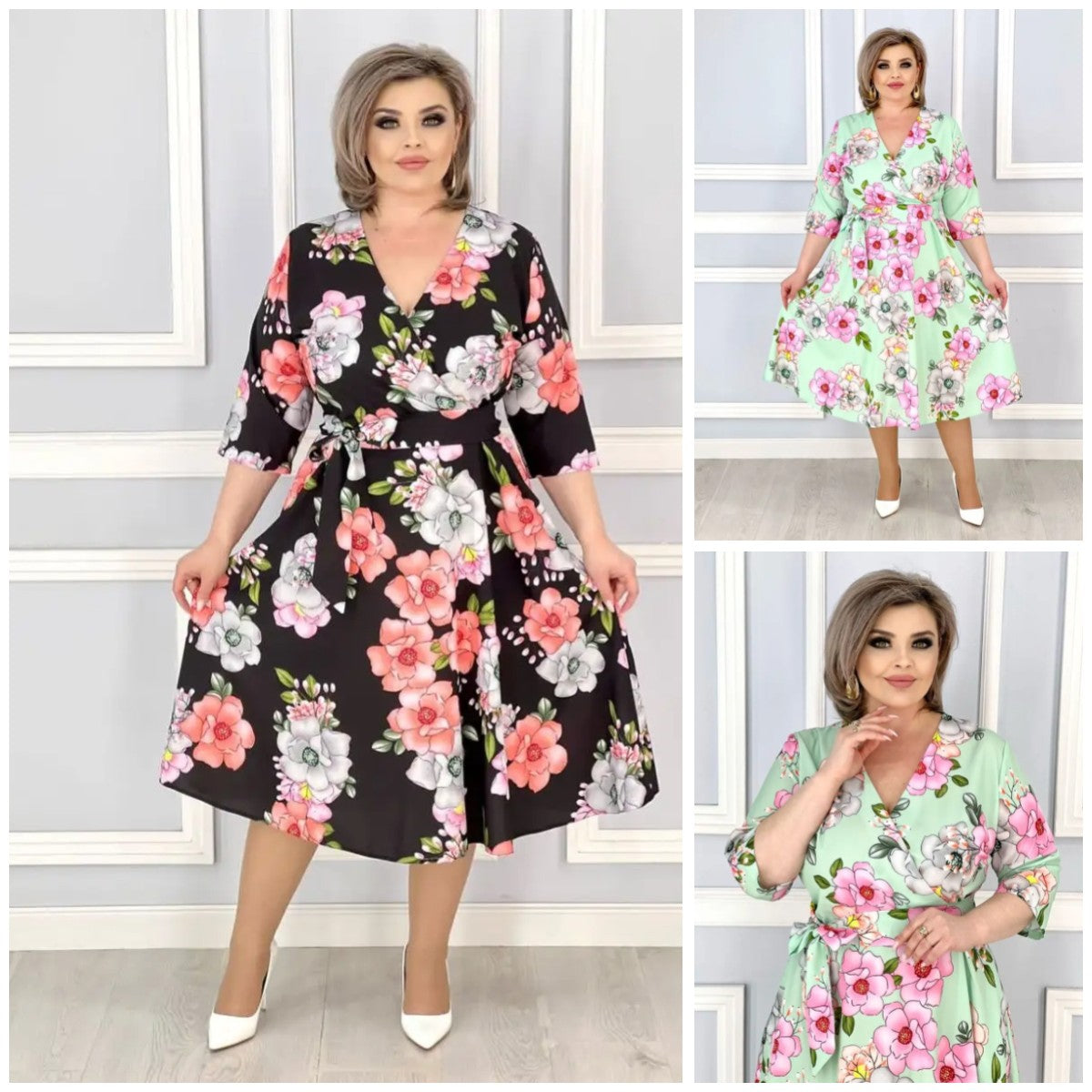 👗🌸【S-5XL】Vara noua serie florală de vară rochie elegantă cu decolteu în V
