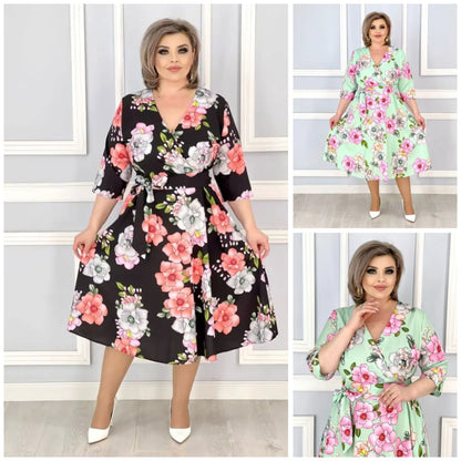 👗🌸【S-5XL】Vara noua serie florală de vară rochie elegantă cu decolteu în V