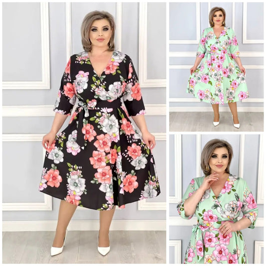 👗🌸【S-5XL】Vara noua serie florală de vară rochie elegantă cu decolteu în V