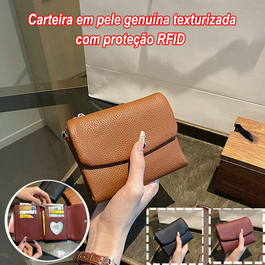 ⏰🔥 Unissexo 🔥 Carteira em pele genuína texturizada com proteção RFID 🔥